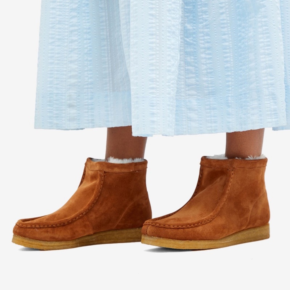 Clark’s wallabee hi chukka boot caramel suede fur lined women’s sz 7.5 RARE - Picture 4 of 11